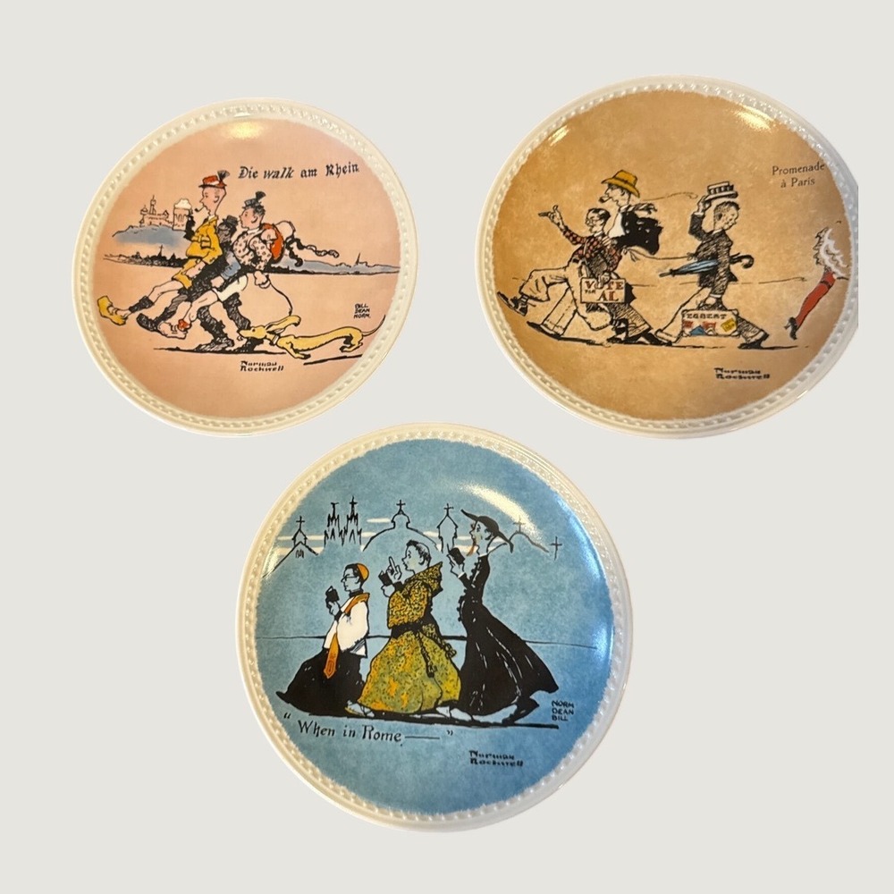Newell Pottery Norman Rockwell on Tour Limited Edition Plates Set of 3 1982
